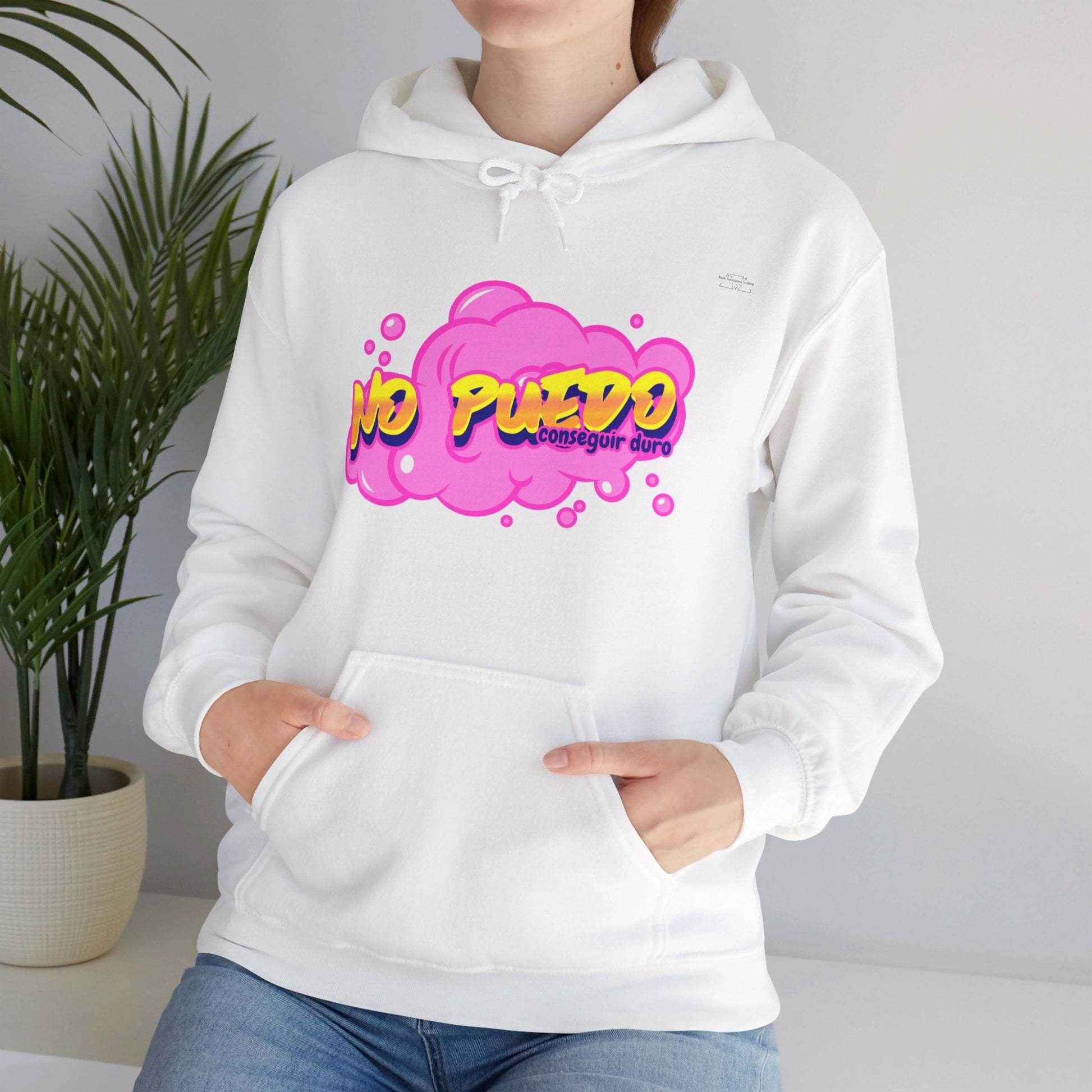 Spanish 'I can't get hard', Pink Graffiti - Unisex Heavy Blend Hoodie - Rude Translation Clothing