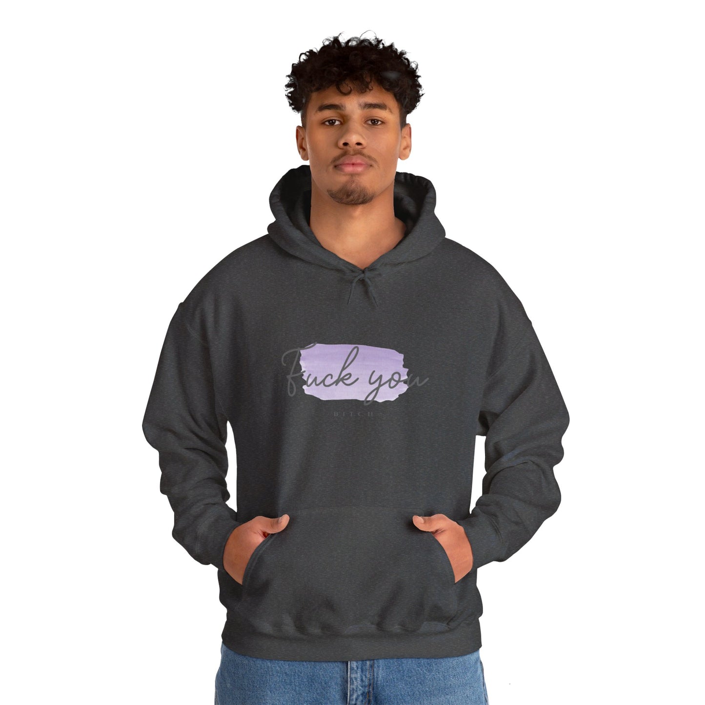 English 'Fuck you bitch', Purple - Unisex Heavy Blend Hoodie - Rude Translation Clothing