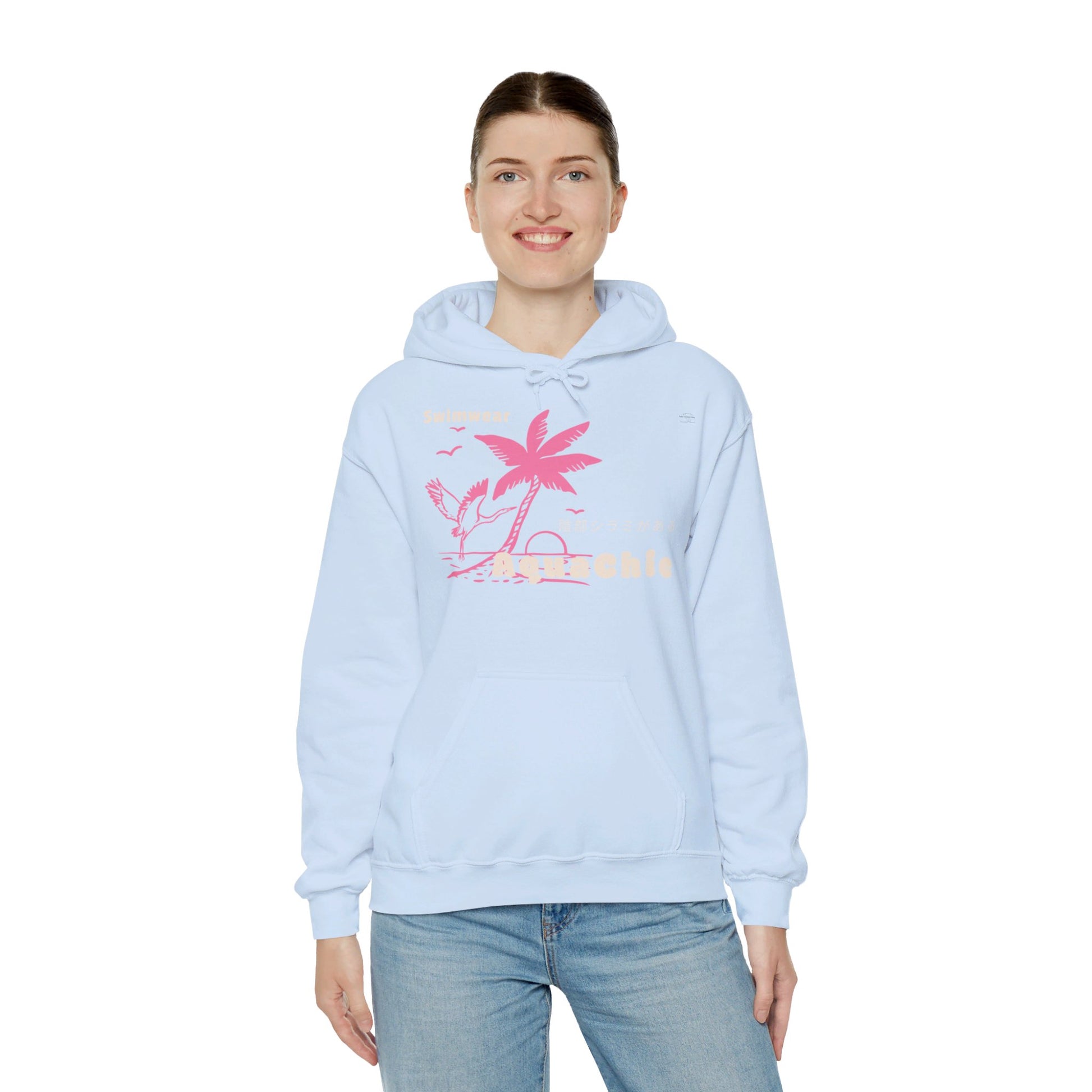 Japanese "I have genital lice" (Crabs), Pink Palm Tree Stork - Unisex Heavy Blend Hoodie - Rude Translation Clothing