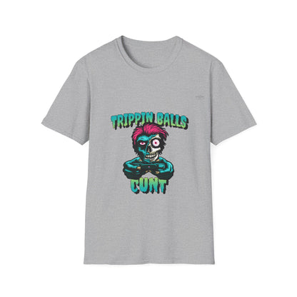 Skull - Unisex Softstyle T-Shirt, English 'Trippin balls cunt' - Rude Translation Clothing