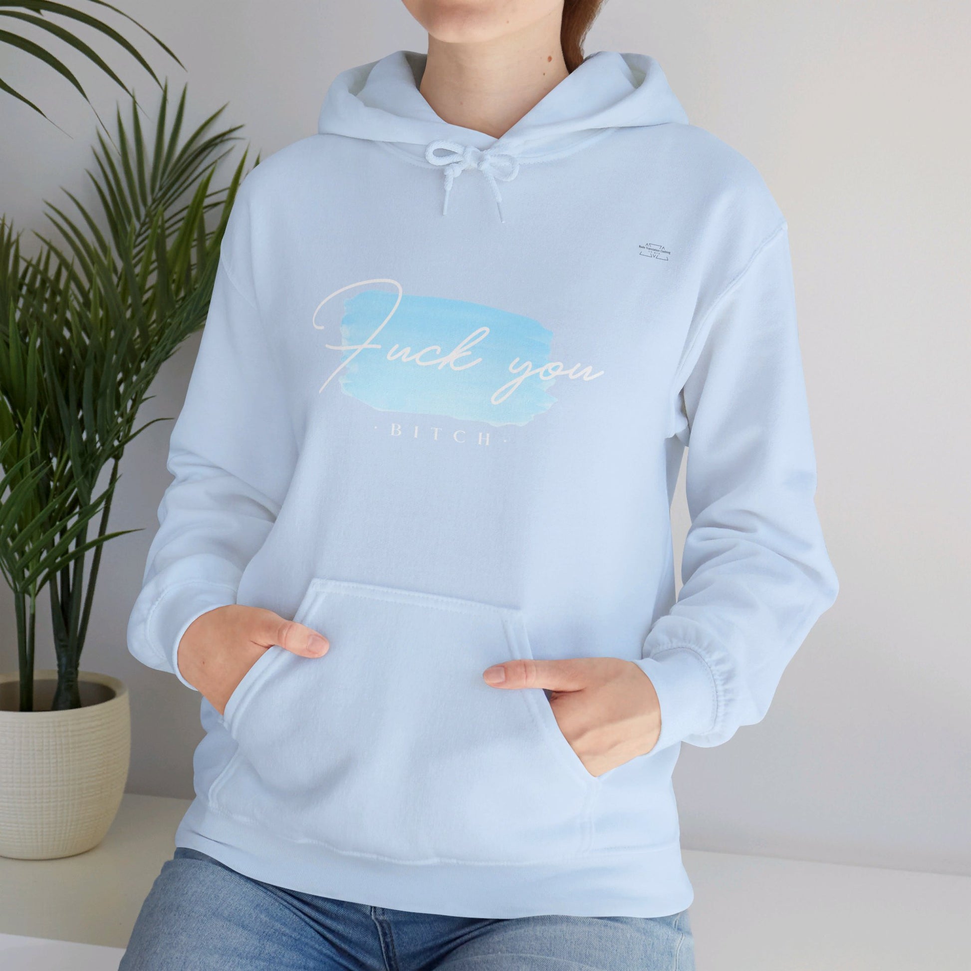 English 'Fuck you bitch', Blue - Unisex Heavy Blend Hoodie - Rude Translation Clothing