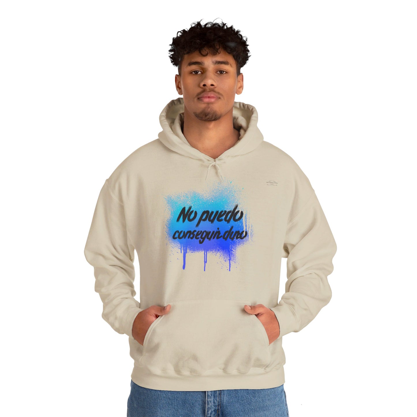 Spanish 'I can't get hard', Blue Graffiti - Unisex Heavy Blend Hoodie - Rude Translation Clothing