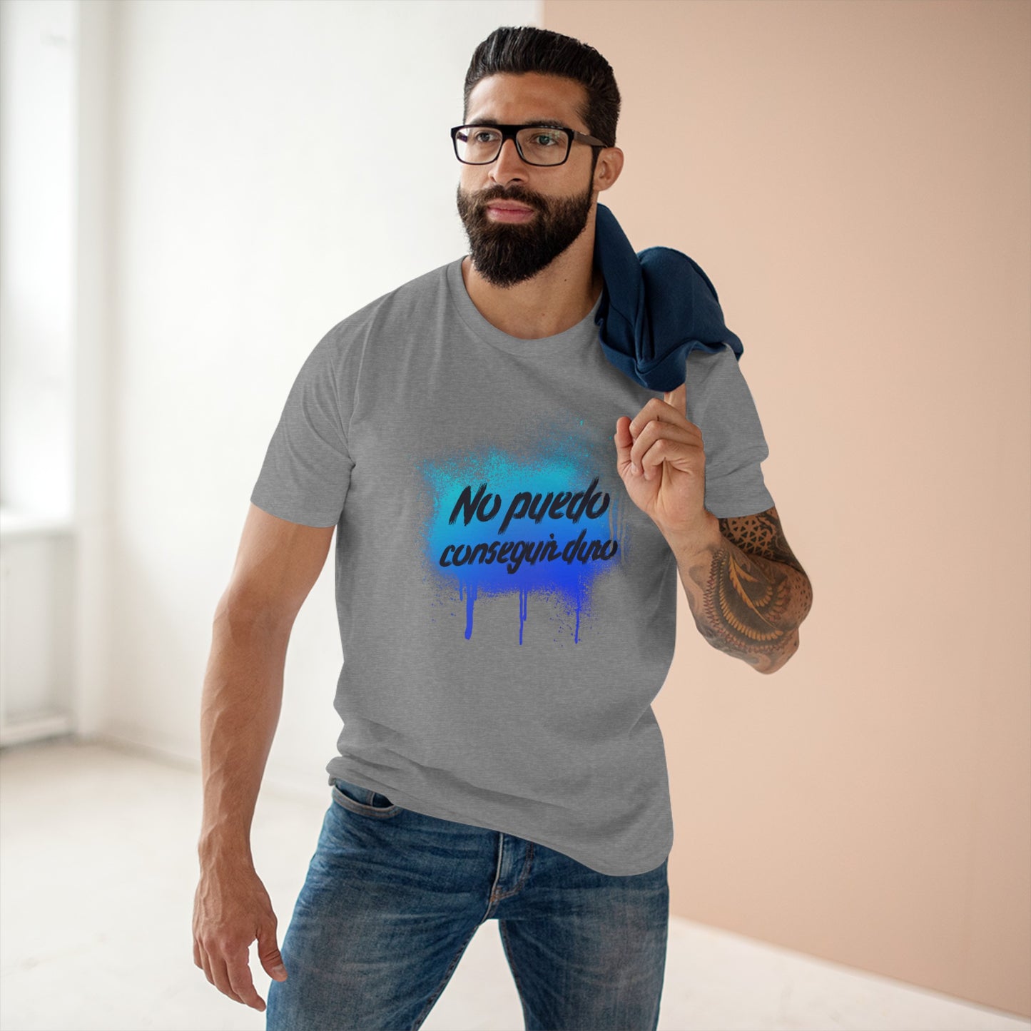 Blue graffiti- Men's Staple Tee, Spanish 'I can't get hard' - Rude Translation Clothing