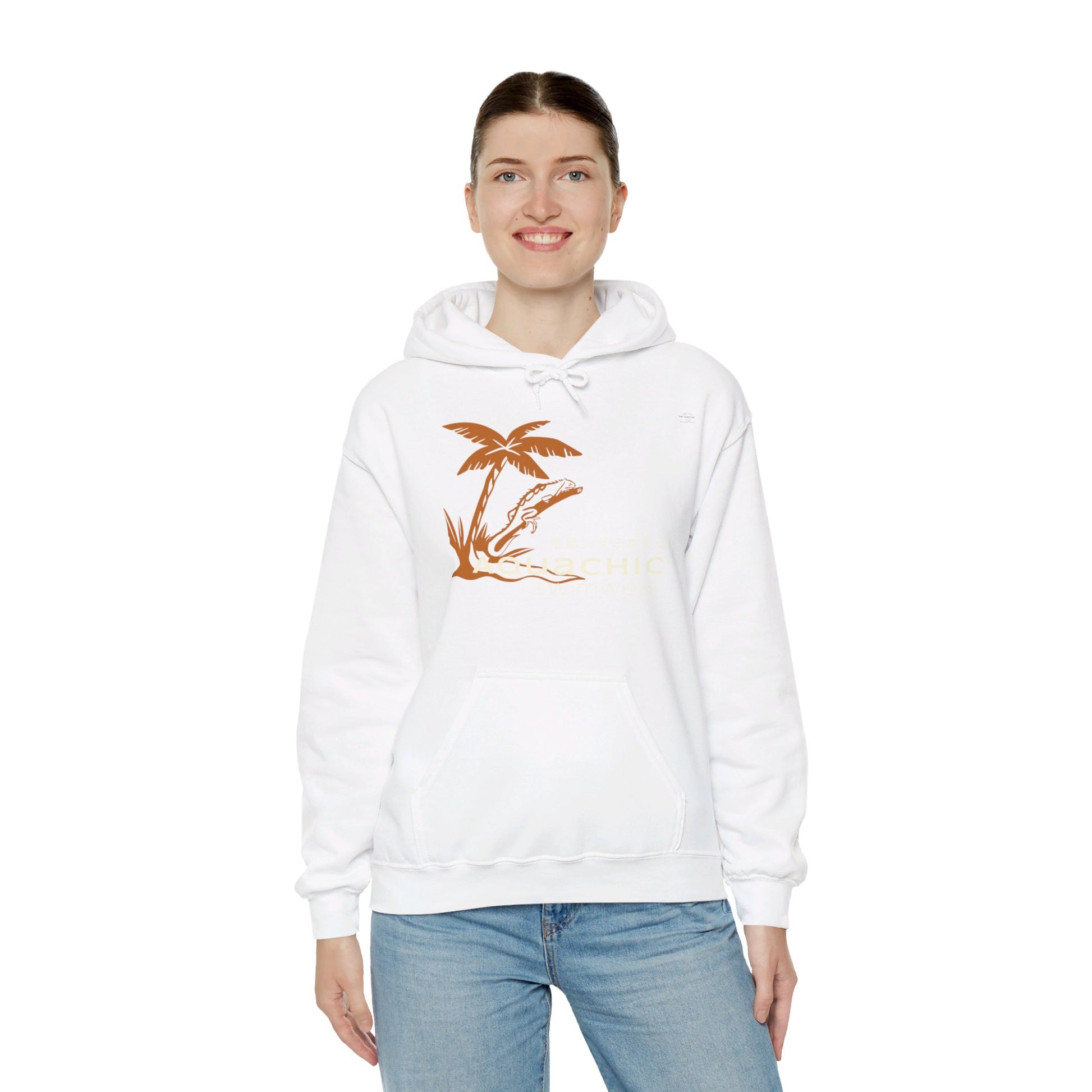 Japanese "I have genital lice" (Crabs), Orange Lizard - Unisex Heavy Blend Hoodie - Rude Translation Clothing