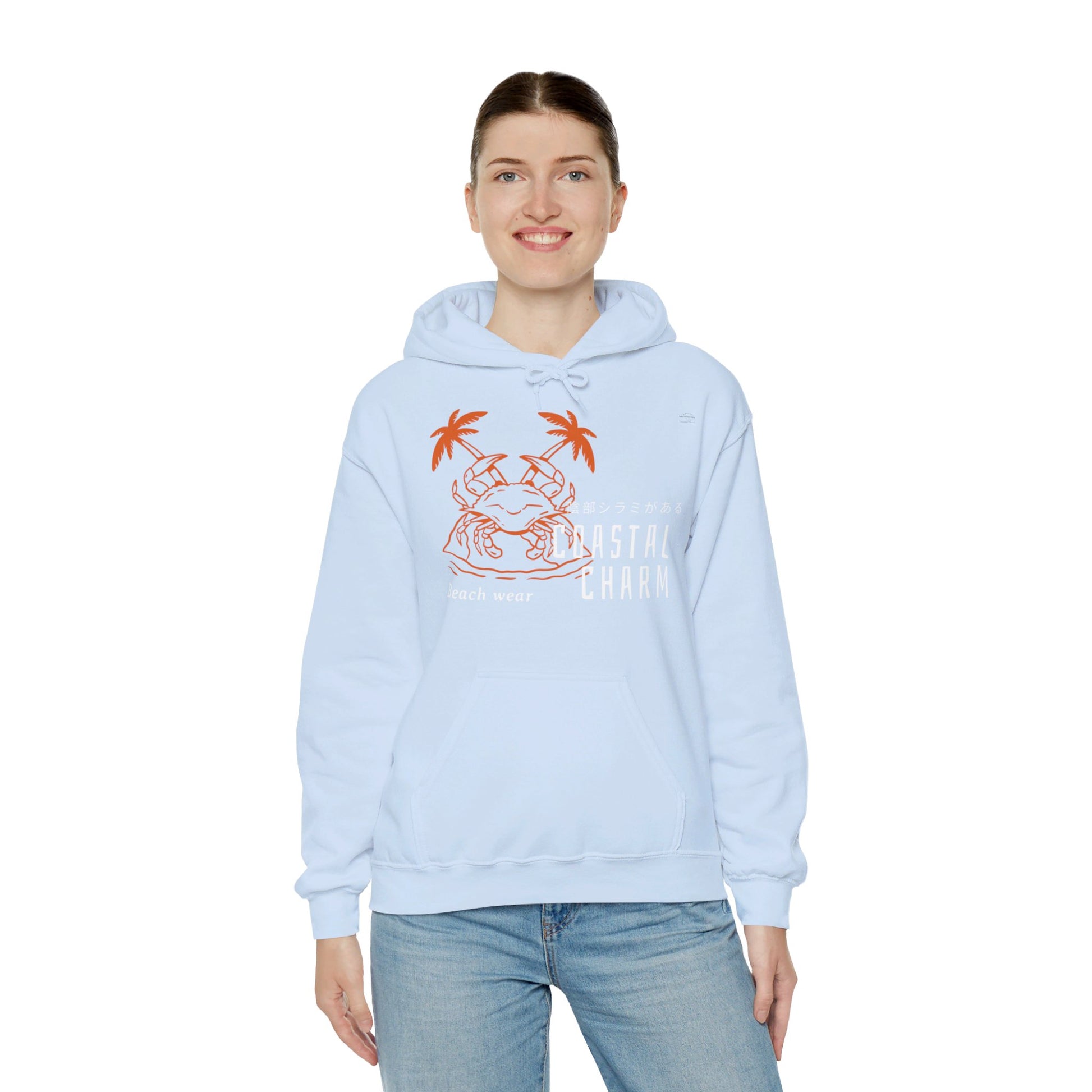 Japanese "I have genital lice" (Crabs), Orange Crab - Unisex Heavy Blend Hoodie - Rude Translation Clothing