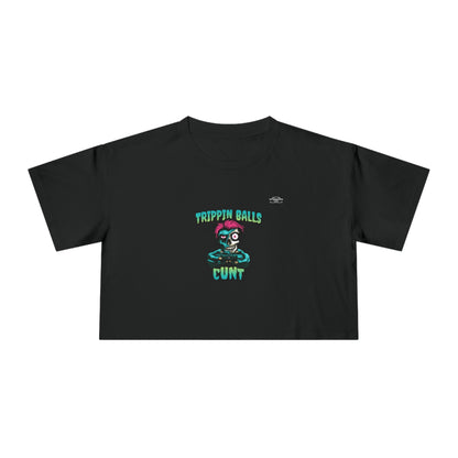 Skull - Women's Crop Tee, English 'Trippin balls cunt' - Rude Translation Clothing