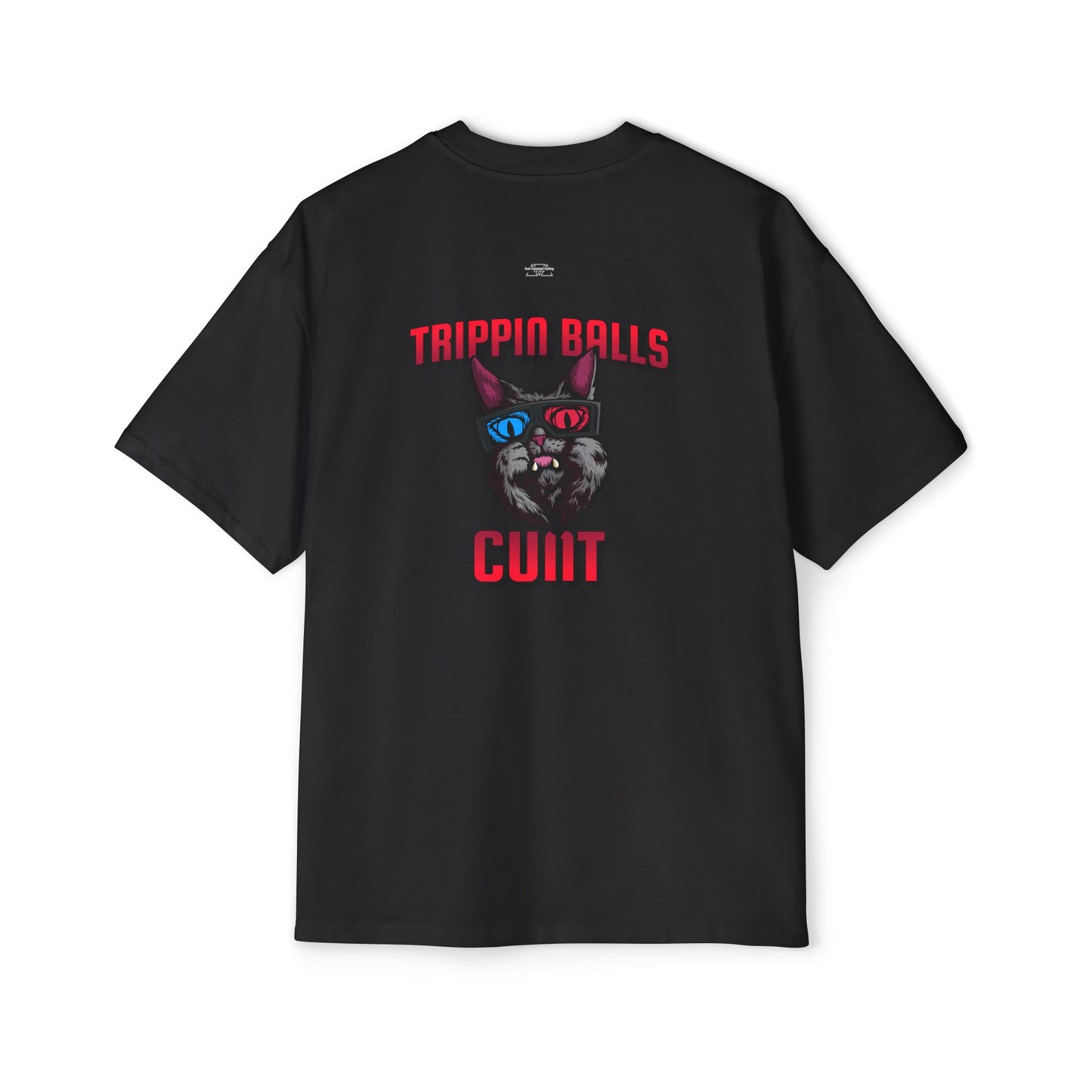 Cat - Men's Heavy Oversized Tee, English 'Trippin balls cunt' - Rude Translation Clothing