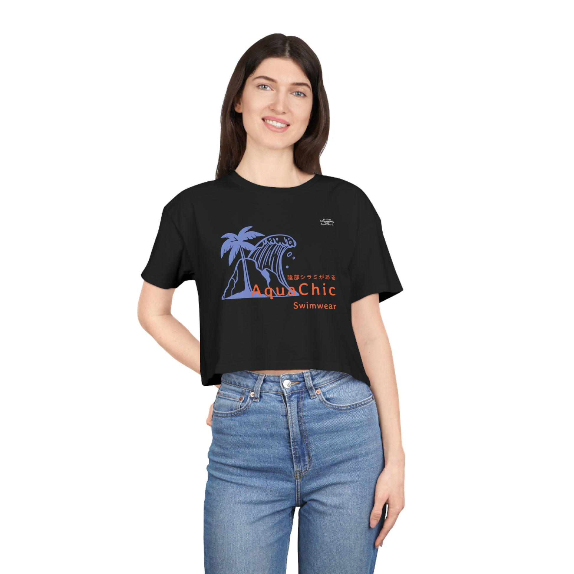 Wave - Women's Crop Tee, Japanese 'I have genital lice' (Crabs) - Rude Translation Clothing