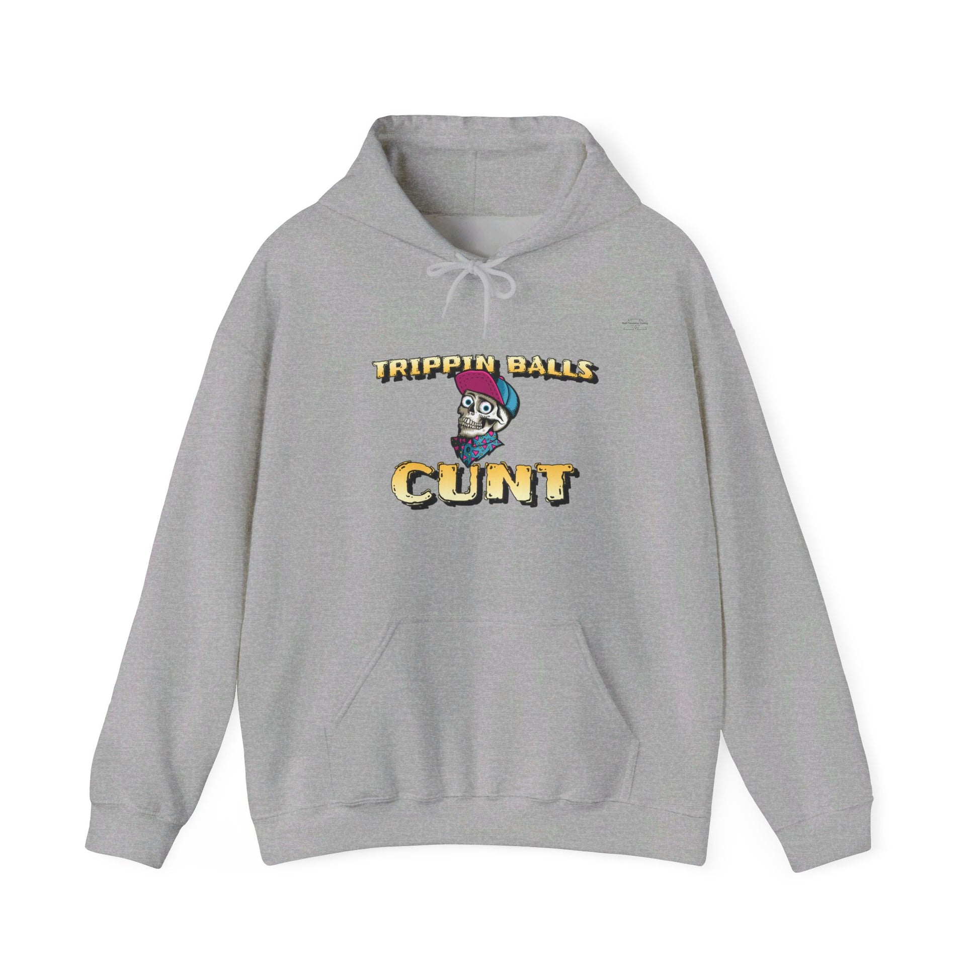 English 'Trippin balls cunt', Skull wearing cap - Unisex Heavy Blend Hoodie - Rude Translation Clothing