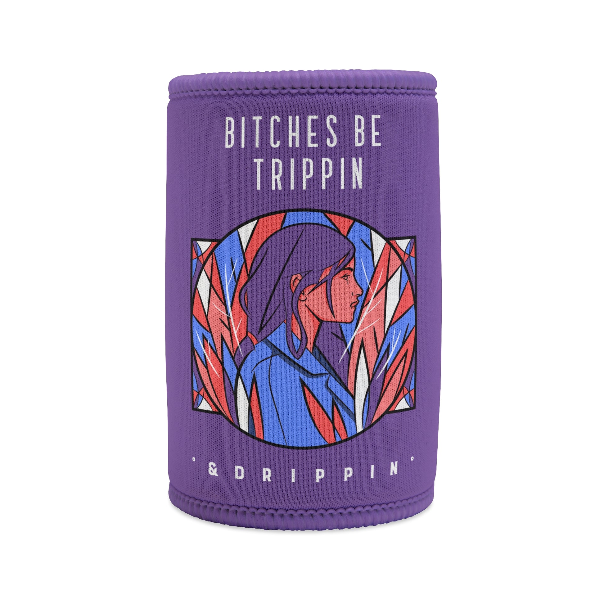 Blue leaves - Stubby Cooler, English 'Bitches be trippin & drippin' - Rude Translation Clothing