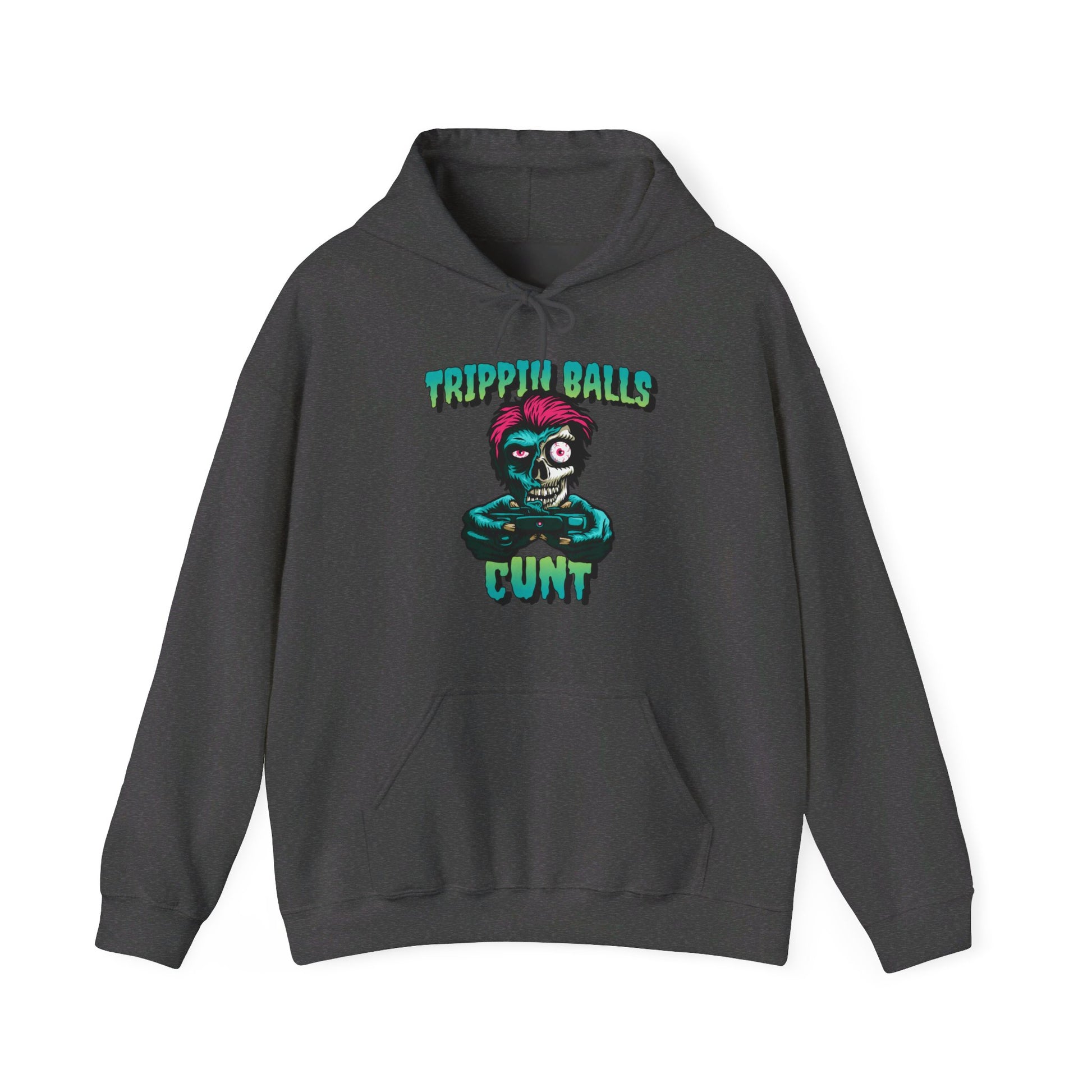 English 'Trippin balls cunt', Gaming Zombie Skull - Unisex Heavy Blend Hoodie - Rude Translation Clothing