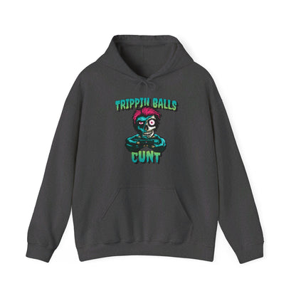 English 'Trippin balls cunt', Gaming Zombie Skull - Unisex Heavy Blend Hoodie - Rude Translation Clothing