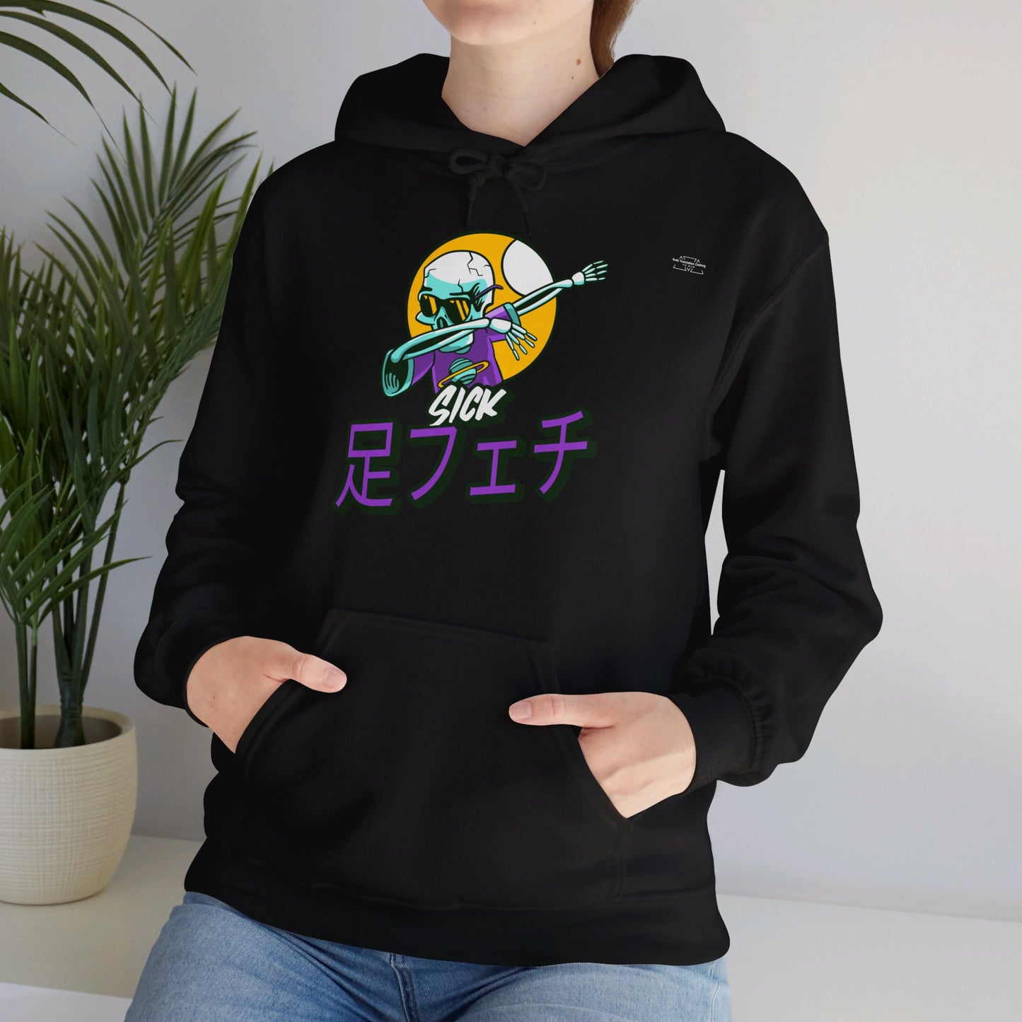 Japanese 'Sick foot fetish', Dabbing Skeleton - Unisex Heavy Blend Hoodie - Rude Translation Clothing