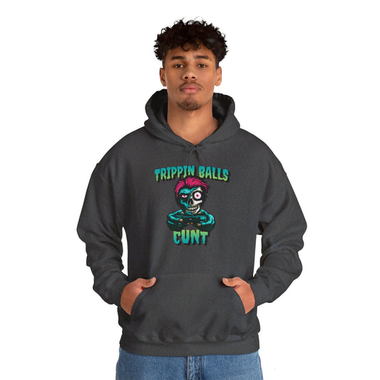 English 'Trippin balls cunt', Gaming Zombie Skull - Unisex Heavy Blend Hoodie - Rude Translation Clothing