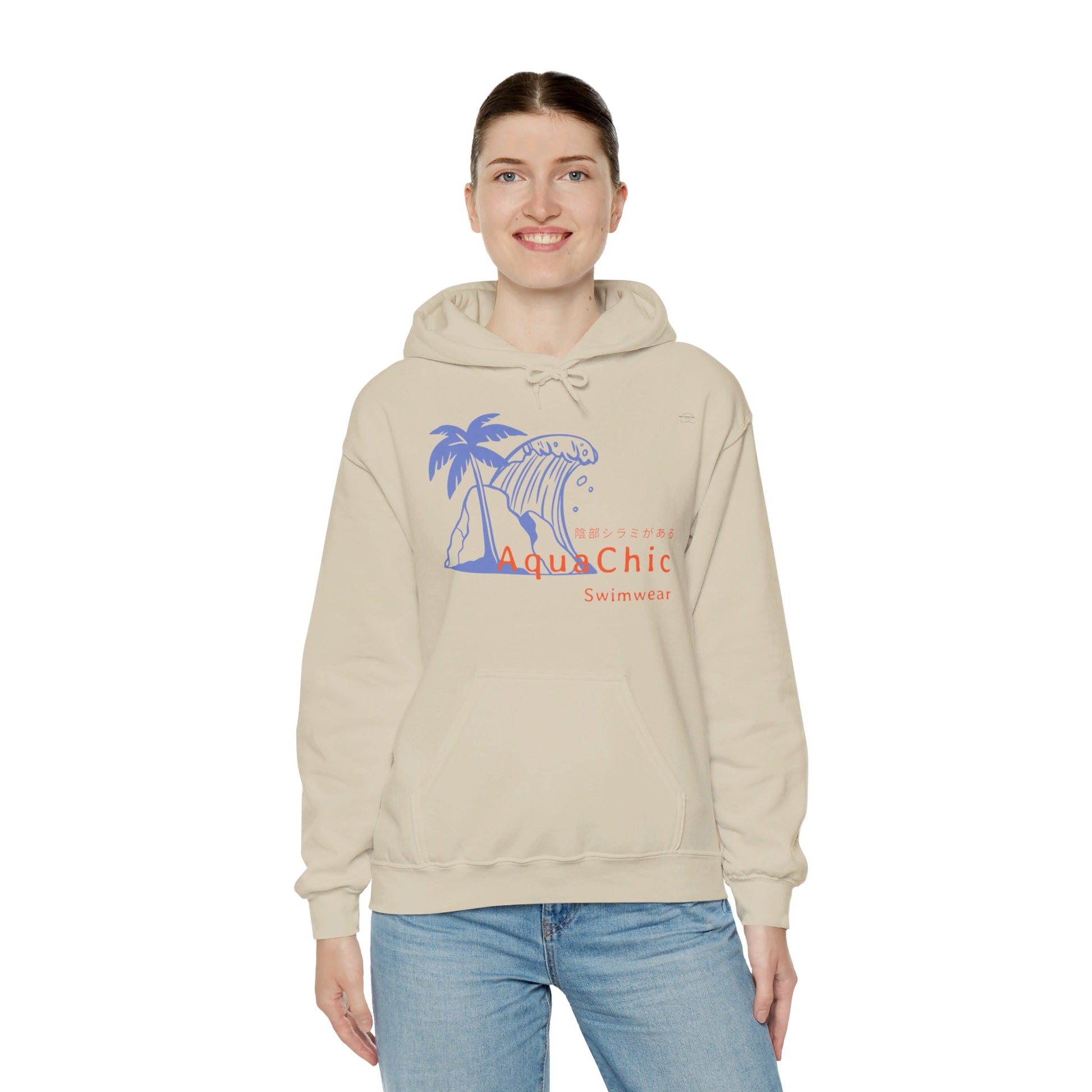 Japanese "I have genital lice" (Crabs), Blue Wave - Unisex Heavy Blend Hoodie - Rude Translation Clothing