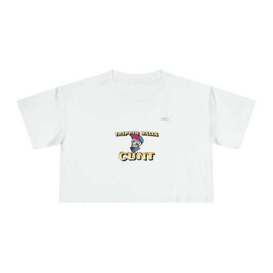 Cap - Women's Crop Tee, English 'Trippin balls cunt' - Rude Translation Clothing