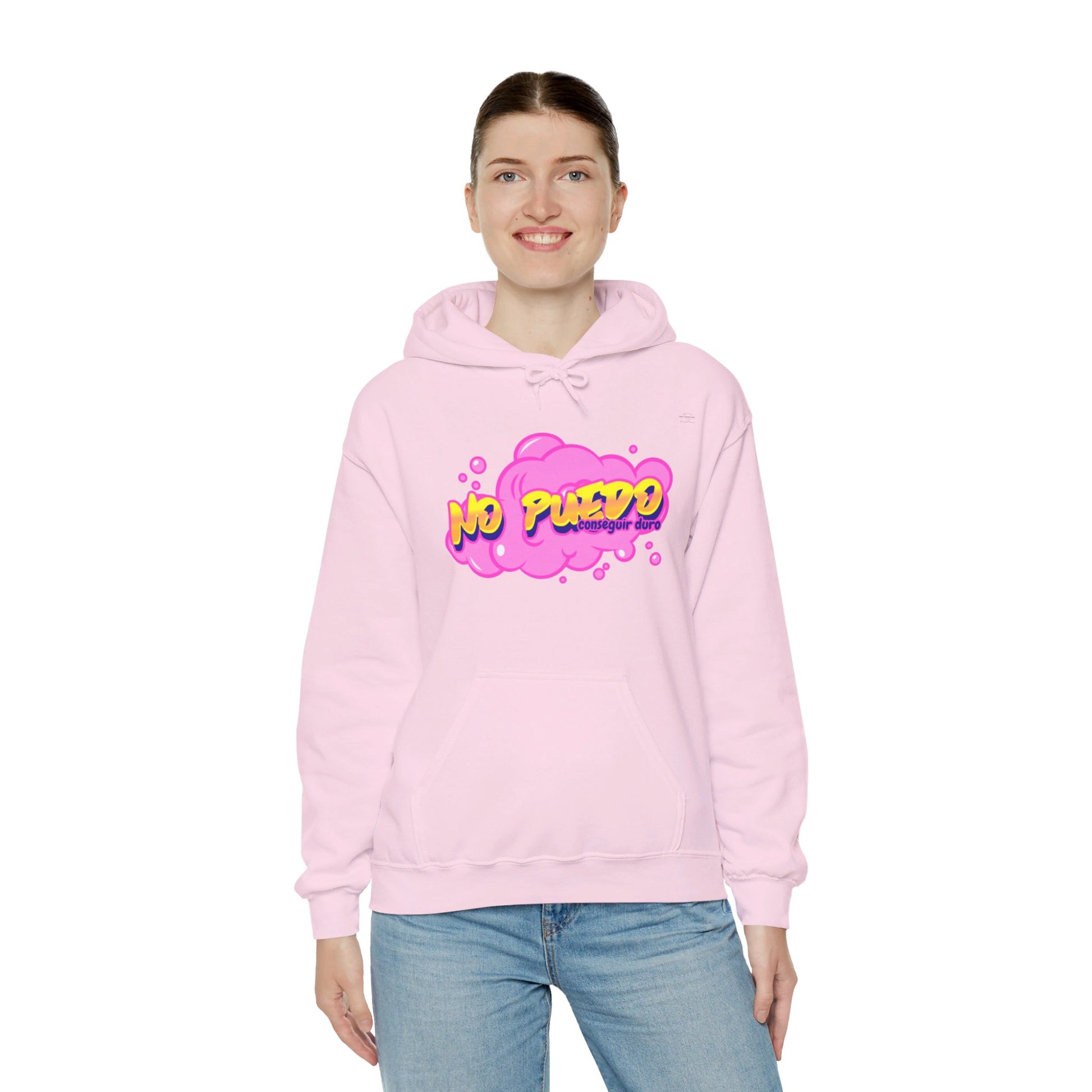 Spanish 'I can't get hard', Pink Graffiti - Unisex Heavy Blend Hoodie - Rude Translation Clothing