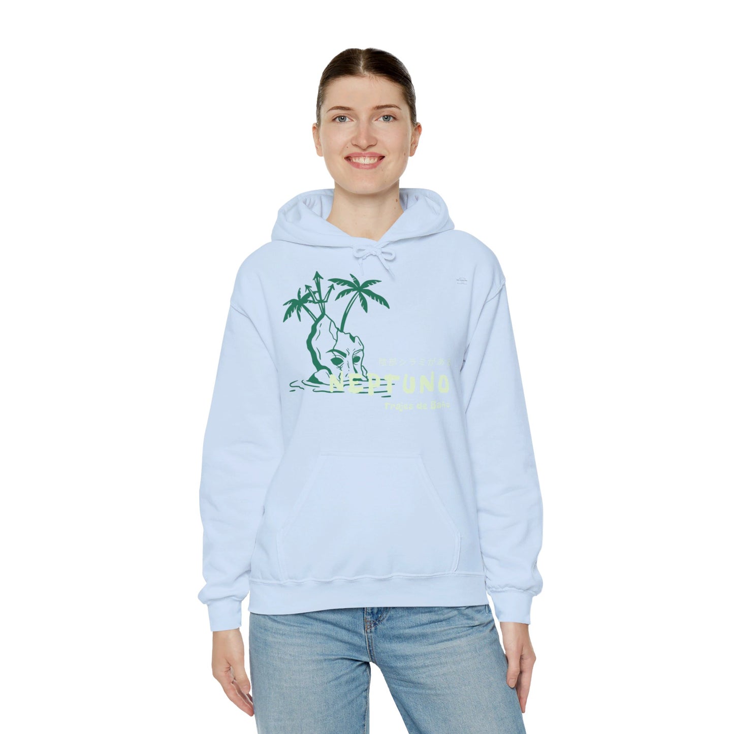 Japanese "I have genital lice" (Crabs), Green Island - Unisex Heavy Blend Hoodie - Rude Translation Clothing