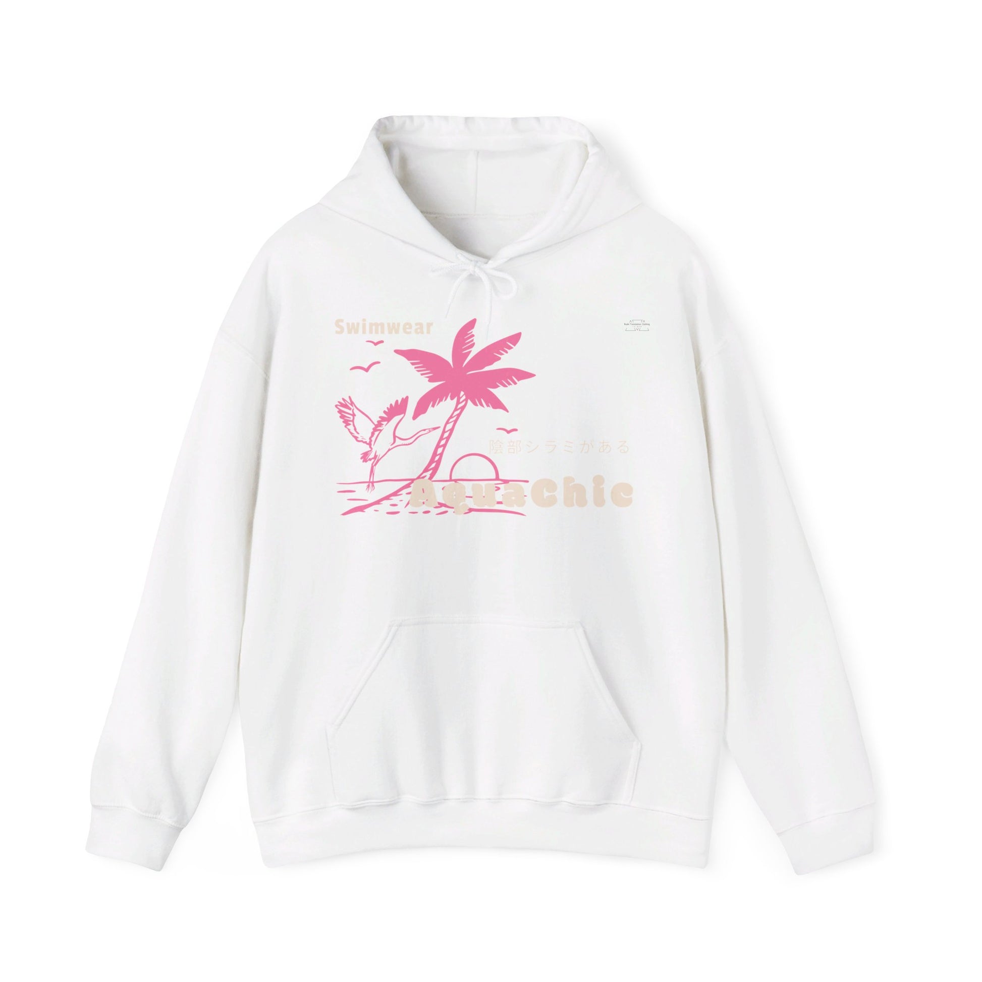 Japanese "I have genital lice" (Crabs), Pink Palm Tree Stork - Unisex Heavy Blend Hoodie - Rude Translation Clothing