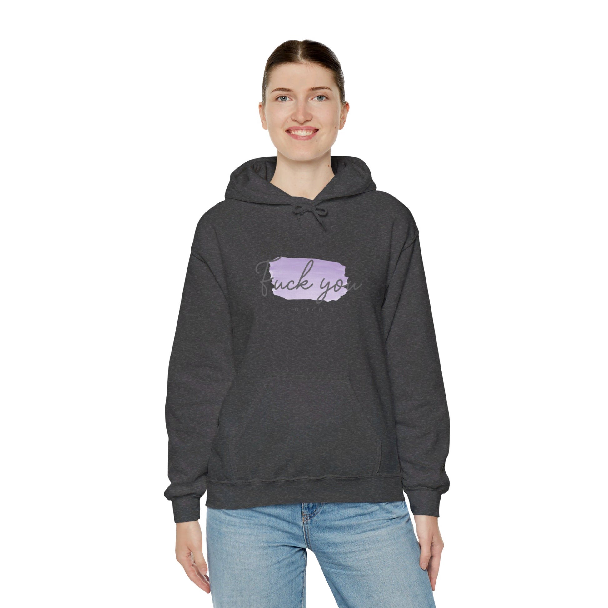 English 'Fuck you bitch', Purple - Unisex Heavy Blend Hoodie - Rude Translation Clothing