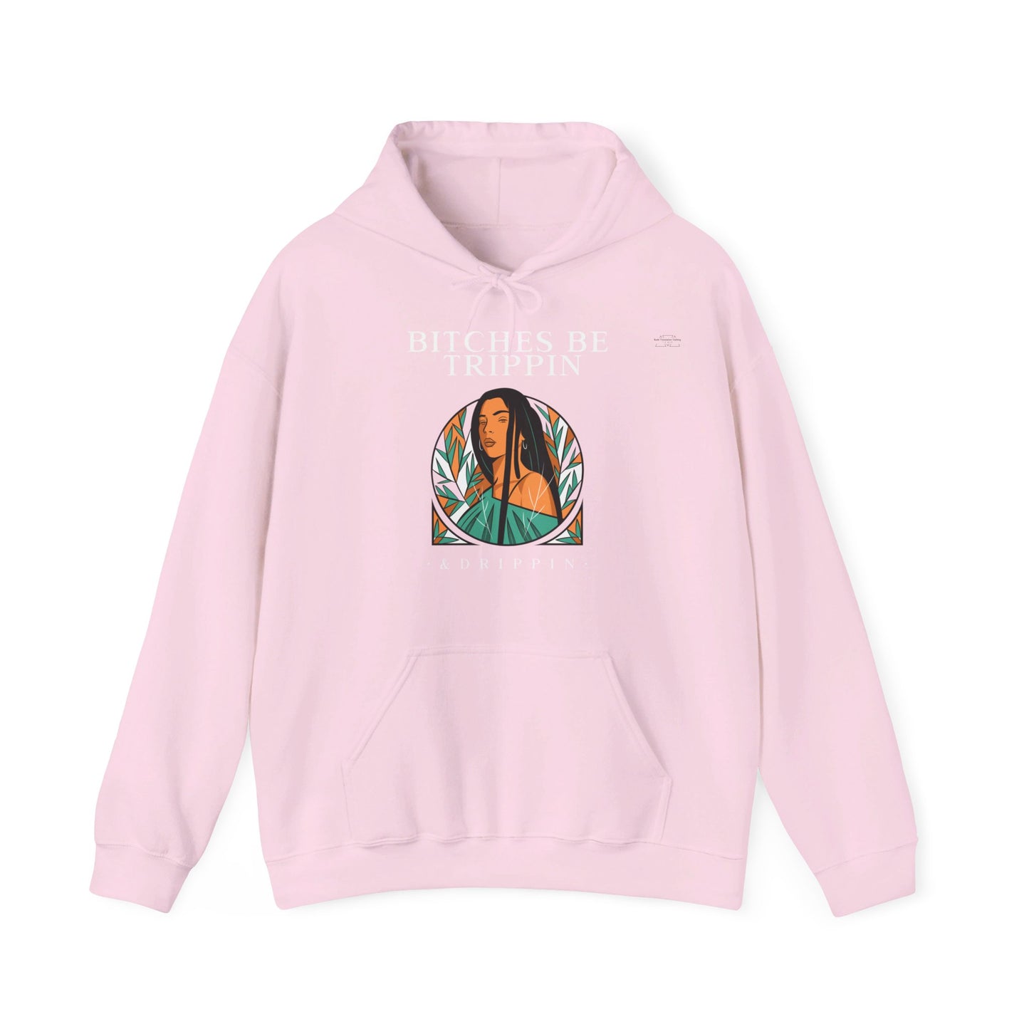 English 'Bitches be trippin & drippin', Native Woman Long hair - Unisex Heavy Blend Hoodie - Rude Translation Clothing