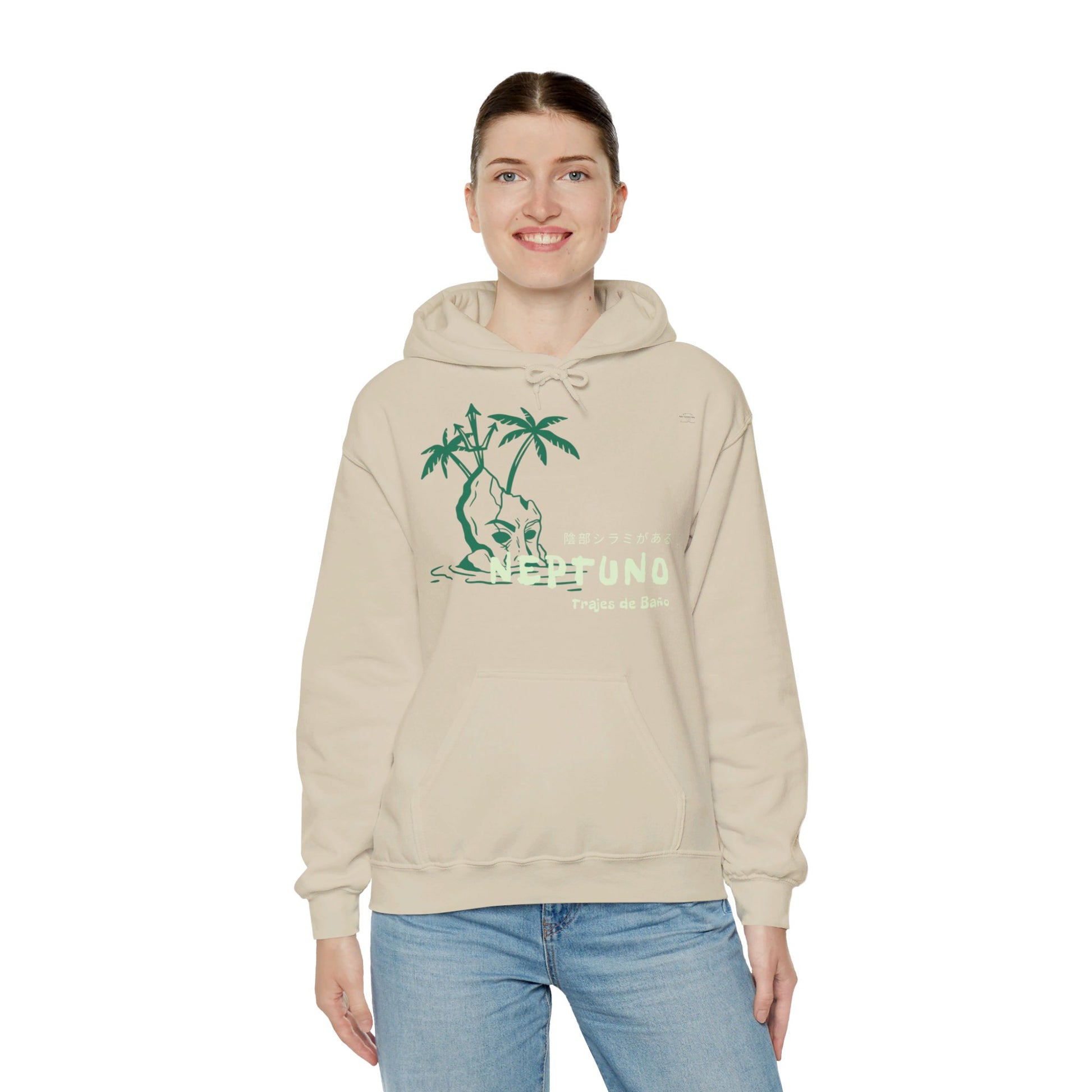 Japanese "I have genital lice" (Crabs), Green Island - Unisex Heavy Blend Hoodie - Rude Translation Clothing