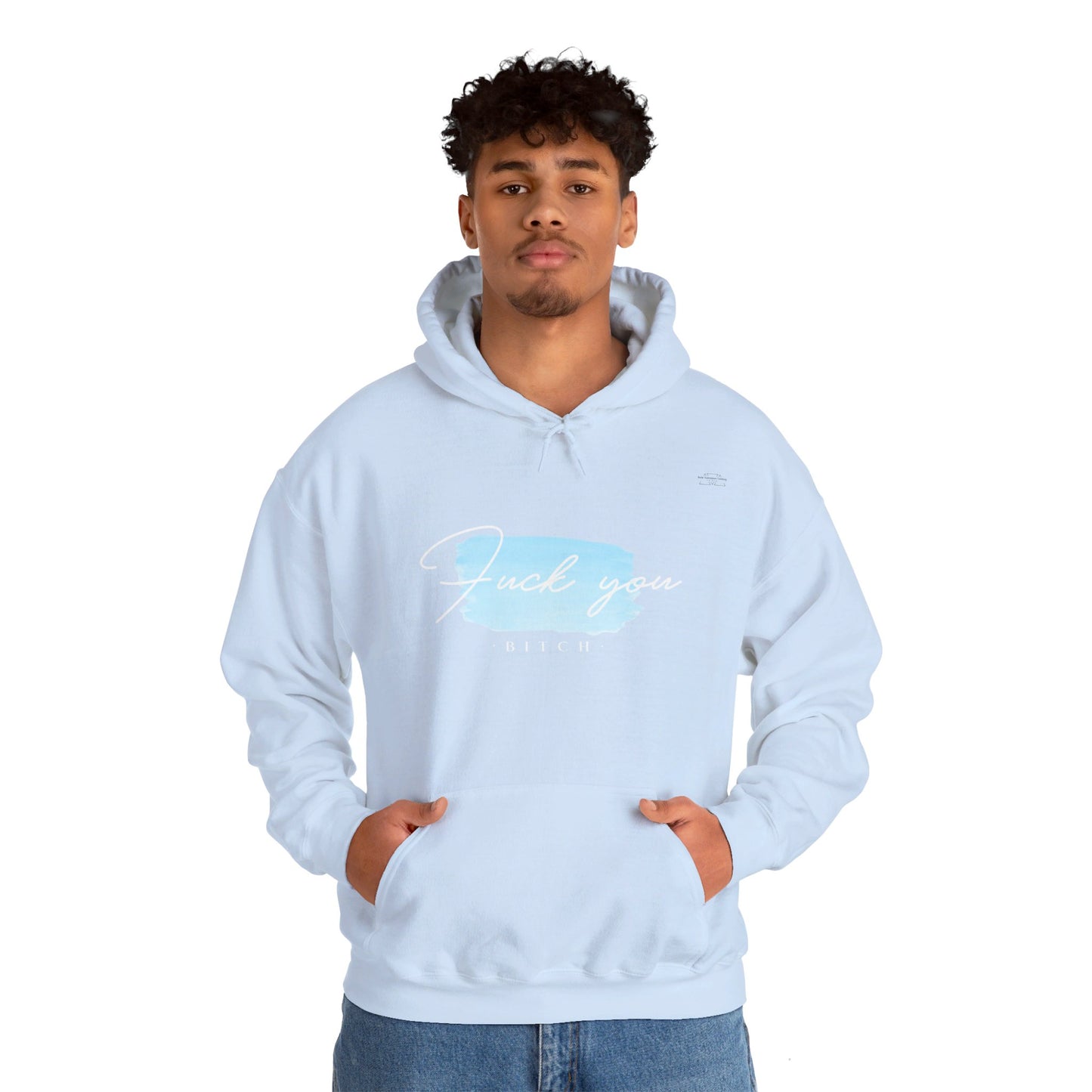 English 'Fuck you bitch', Blue - Unisex Heavy Blend Hoodie - Rude Translation Clothing