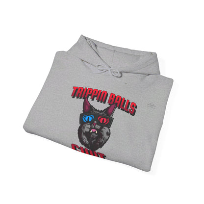 English 'Trippin balls cunt', 3D Glasses Cat - Unisex Heavy Blend Hoodie - Rude Translation Clothing