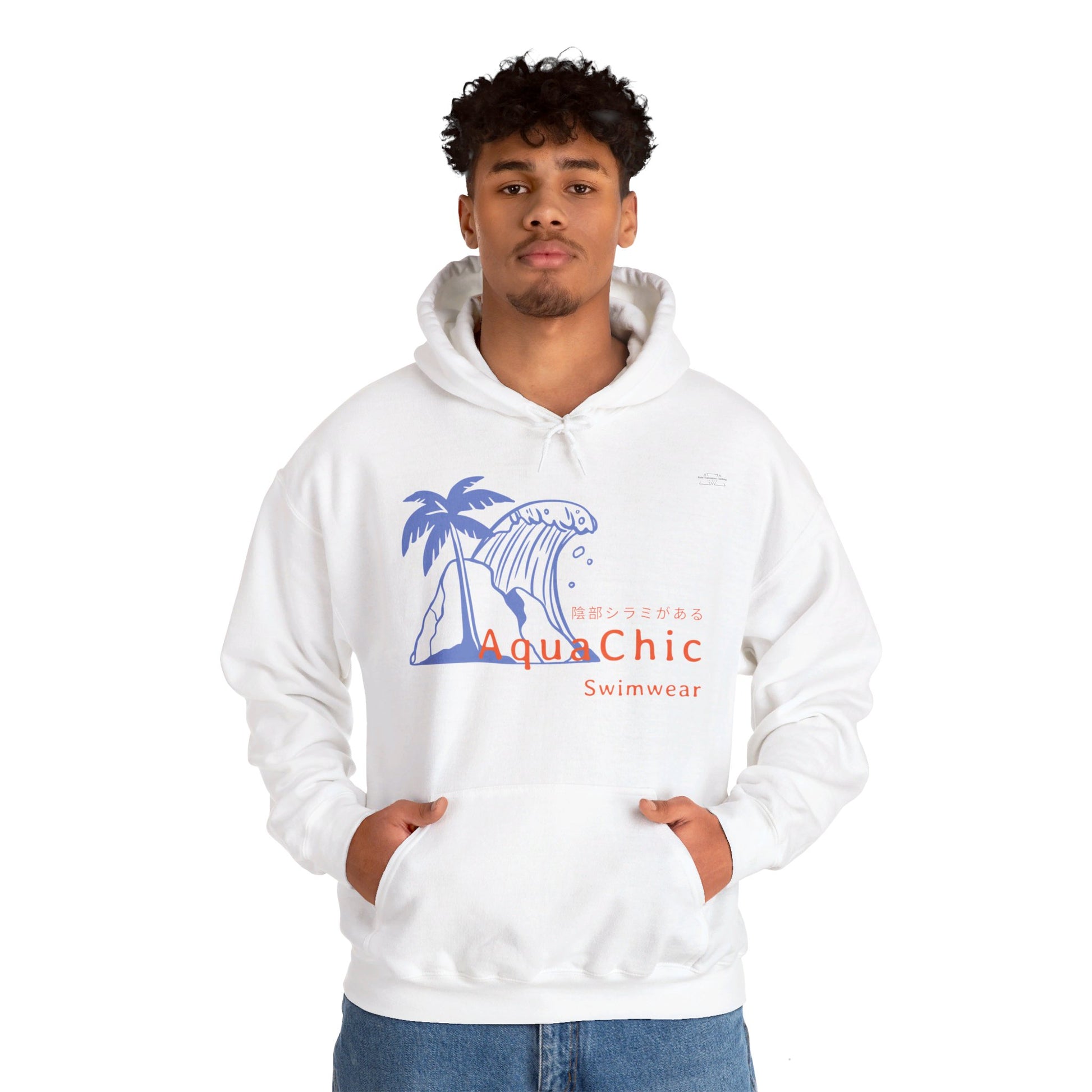 Japanese "I have genital lice" (Crabs), Blue Wave - Unisex Heavy Blend Hoodie - Rude Translation Clothing