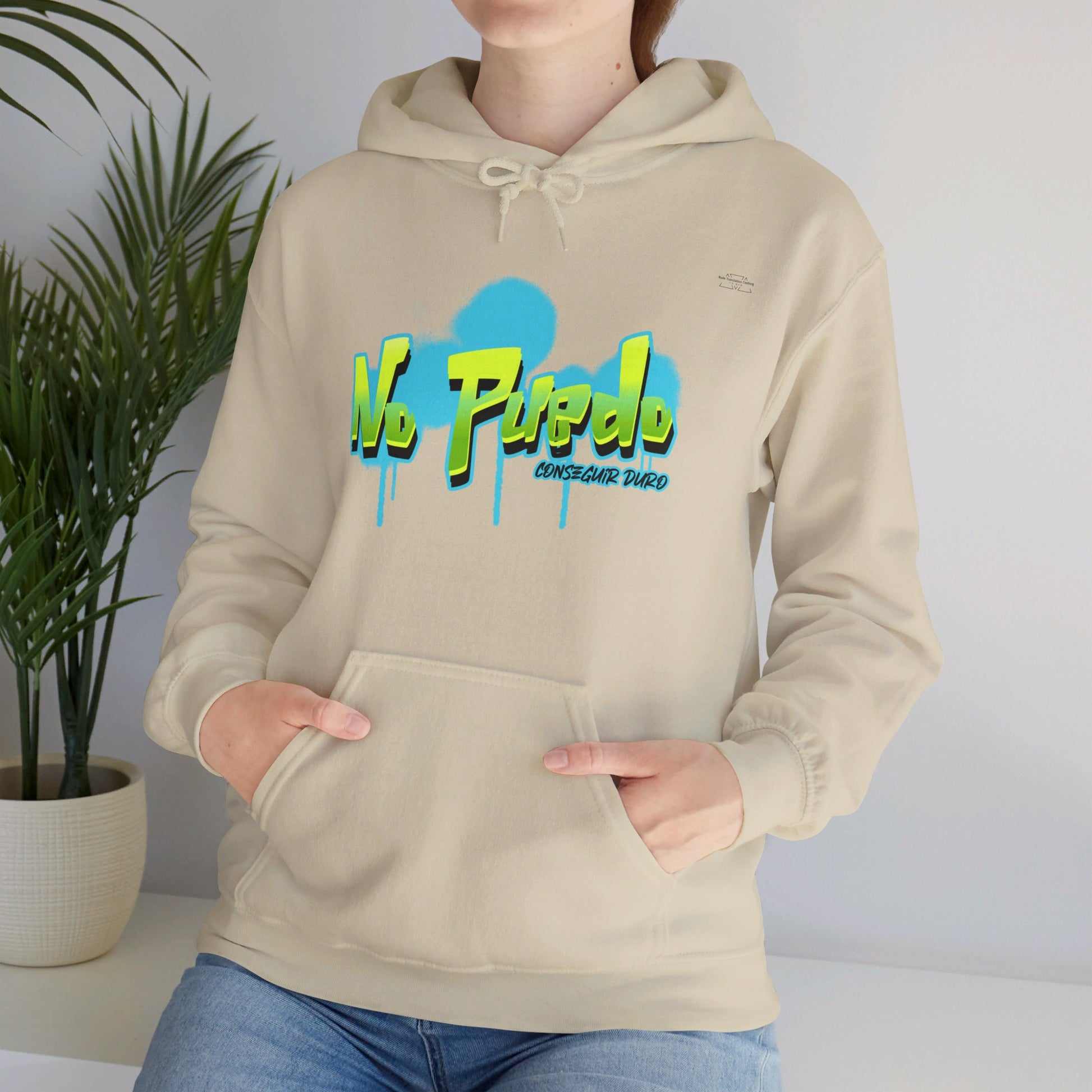 Spanish 'I can't get hard', Green Graffiti - Unisex Heavy Blend Hoodie - Rude Translation Clothing