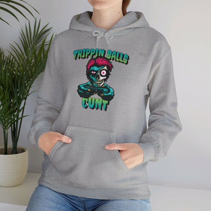 English 'Trippin balls cunt', Gaming Zombie Skull - Unisex Heavy Blend Hoodie - Rude Translation Clothing