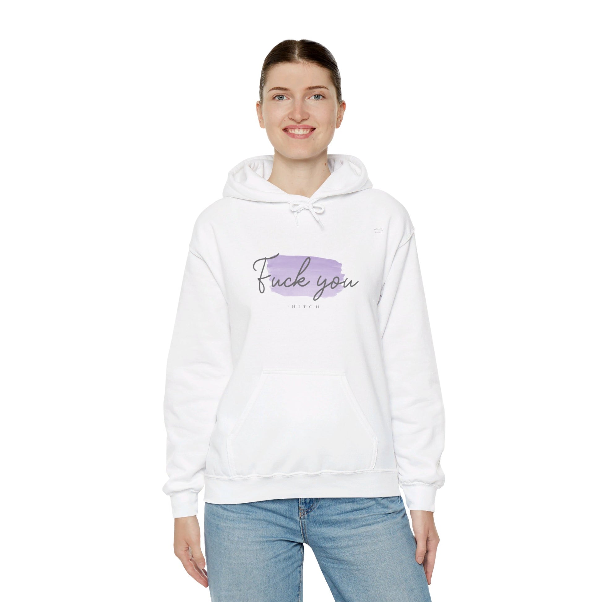 English 'Fuck you bitch', Purple - Unisex Heavy Blend Hoodie - Rude Translation Clothing