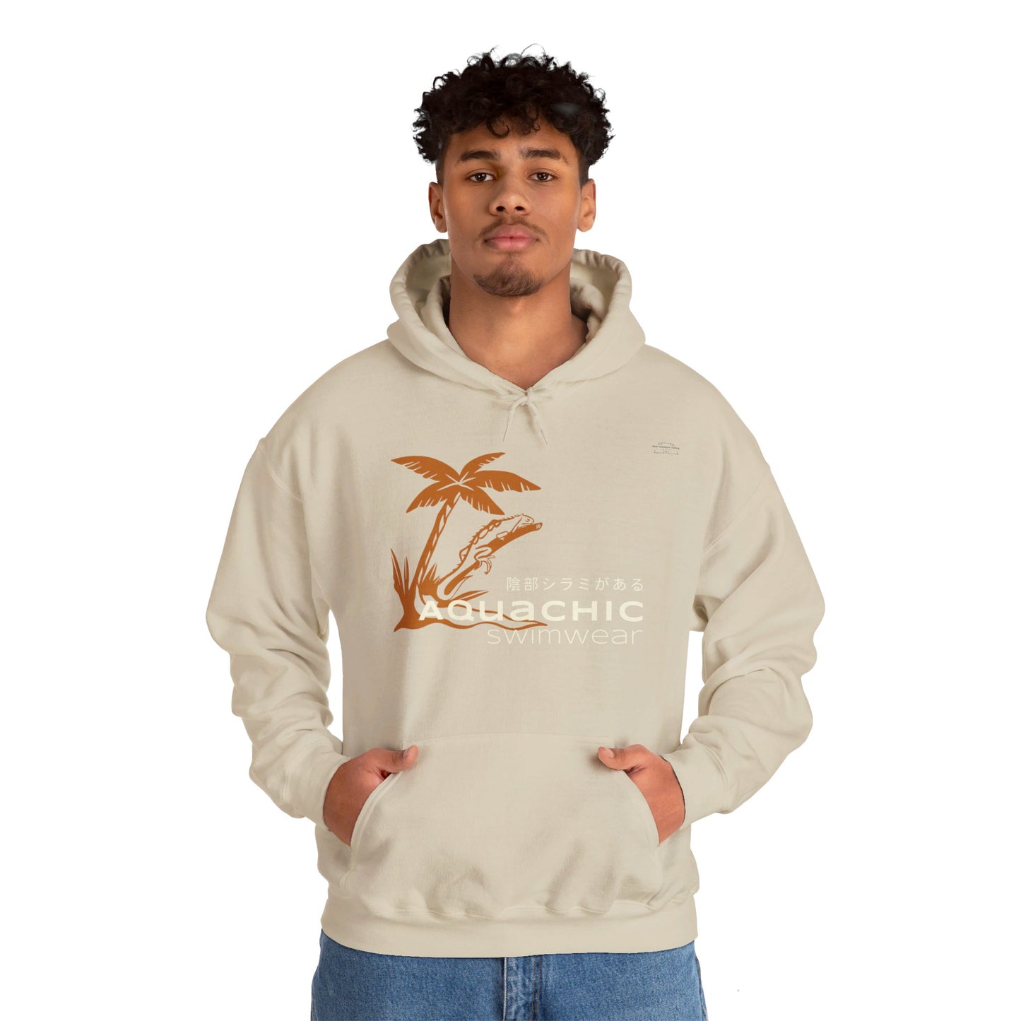 Japanese "I have genital lice" (Crabs), Orange Lizard - Unisex Heavy Blend Hoodie - Rude Translation Clothing