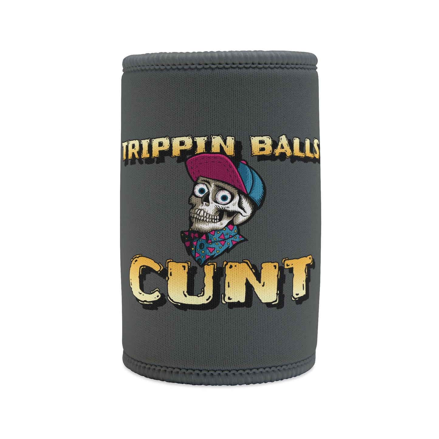 Skull - Stubby Cooler, English translation 'Trippin Balls Cunt' - Rude Translation Clothing