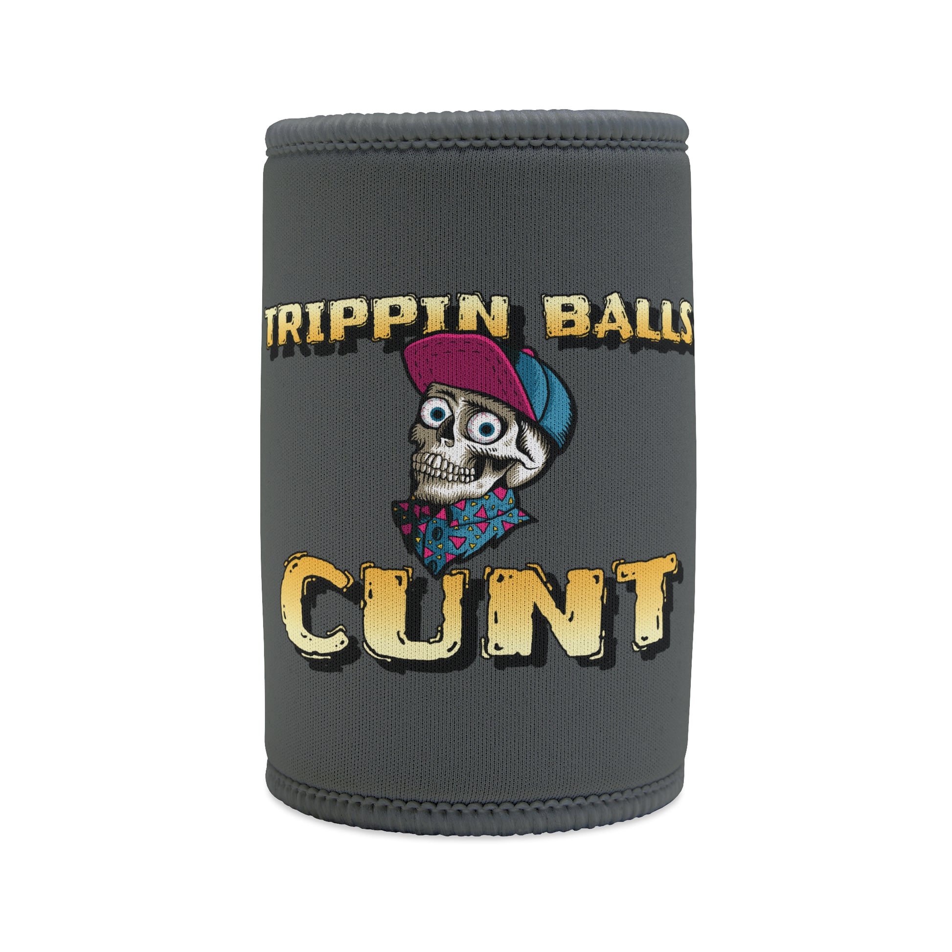 Skull - Stubby Cooler, English translation 'Trippin Balls Cunt' - Rude Translation Clothing