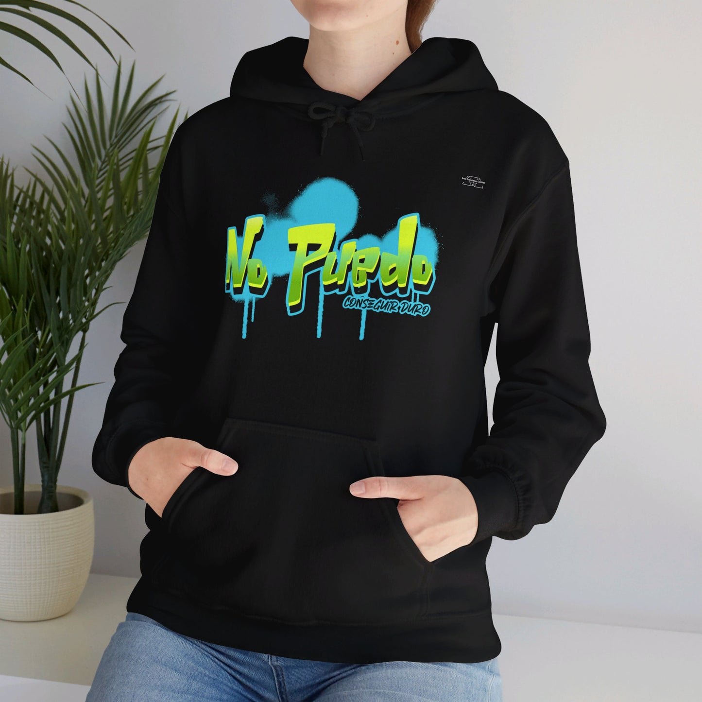 Spanish 'I can't get hard', Green Graffiti - Unisex Heavy Blend Hoodie - Rude Translation Clothing