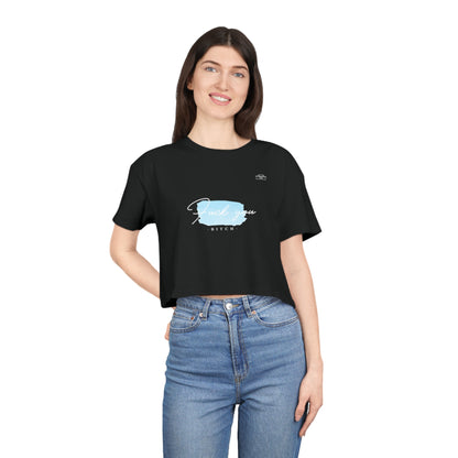 Blue - Women's Crop Tee, English 'Fuck you bitch' - Rude Translation Clothing