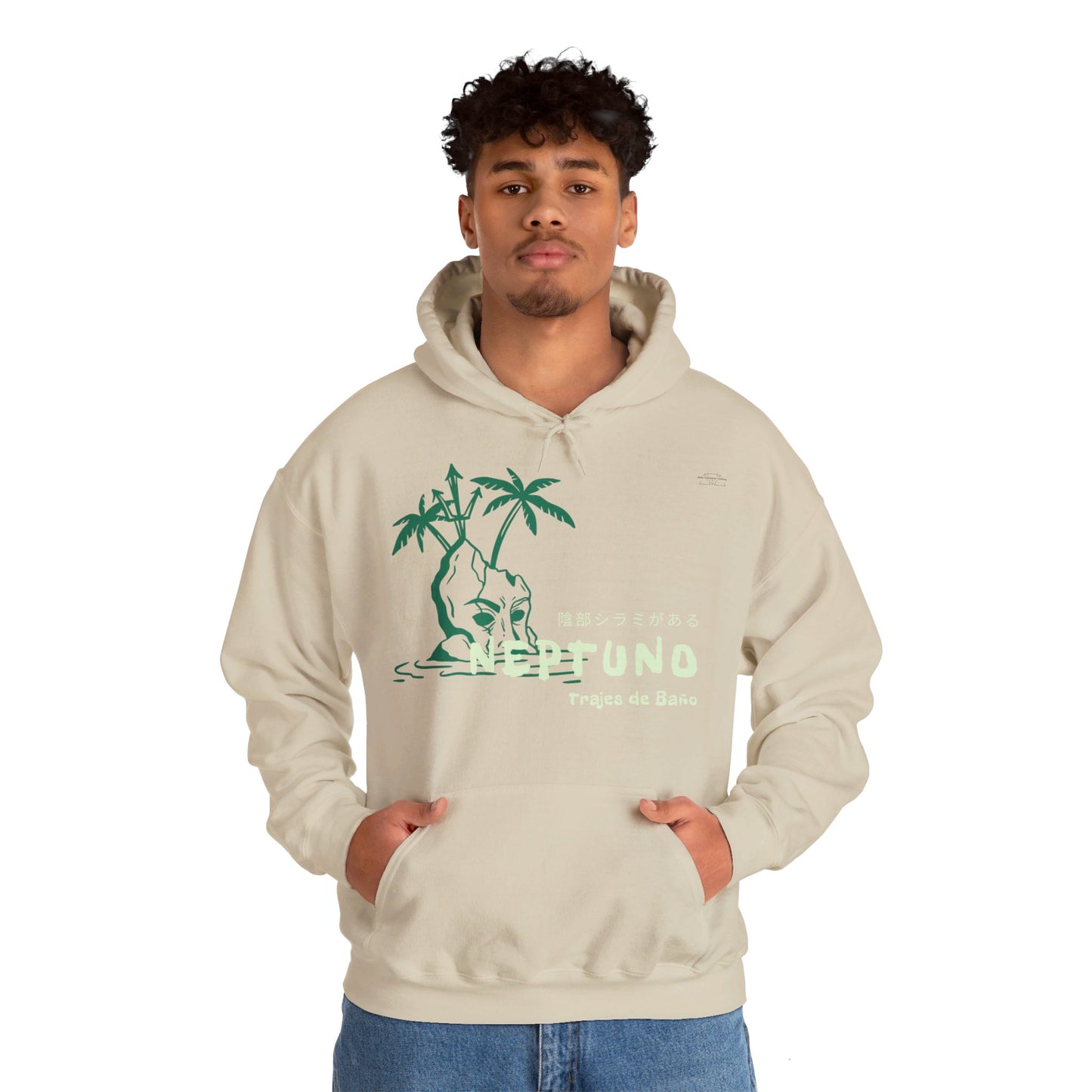 Japanese "I have genital lice" (Crabs), Green Island - Unisex Heavy Blend Hoodie - Rude Translation Clothing