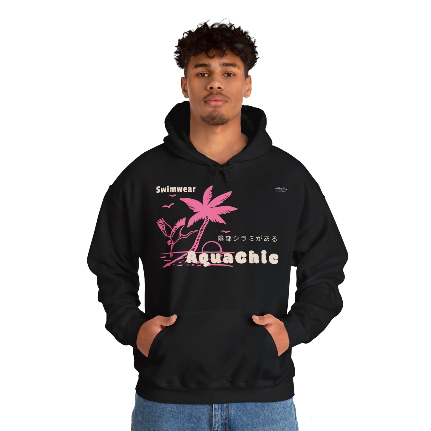 Japanese "I have genital lice" (Crabs), Pink Palm Tree Stork - Unisex Heavy Blend Hoodie - Rude Translation Clothing