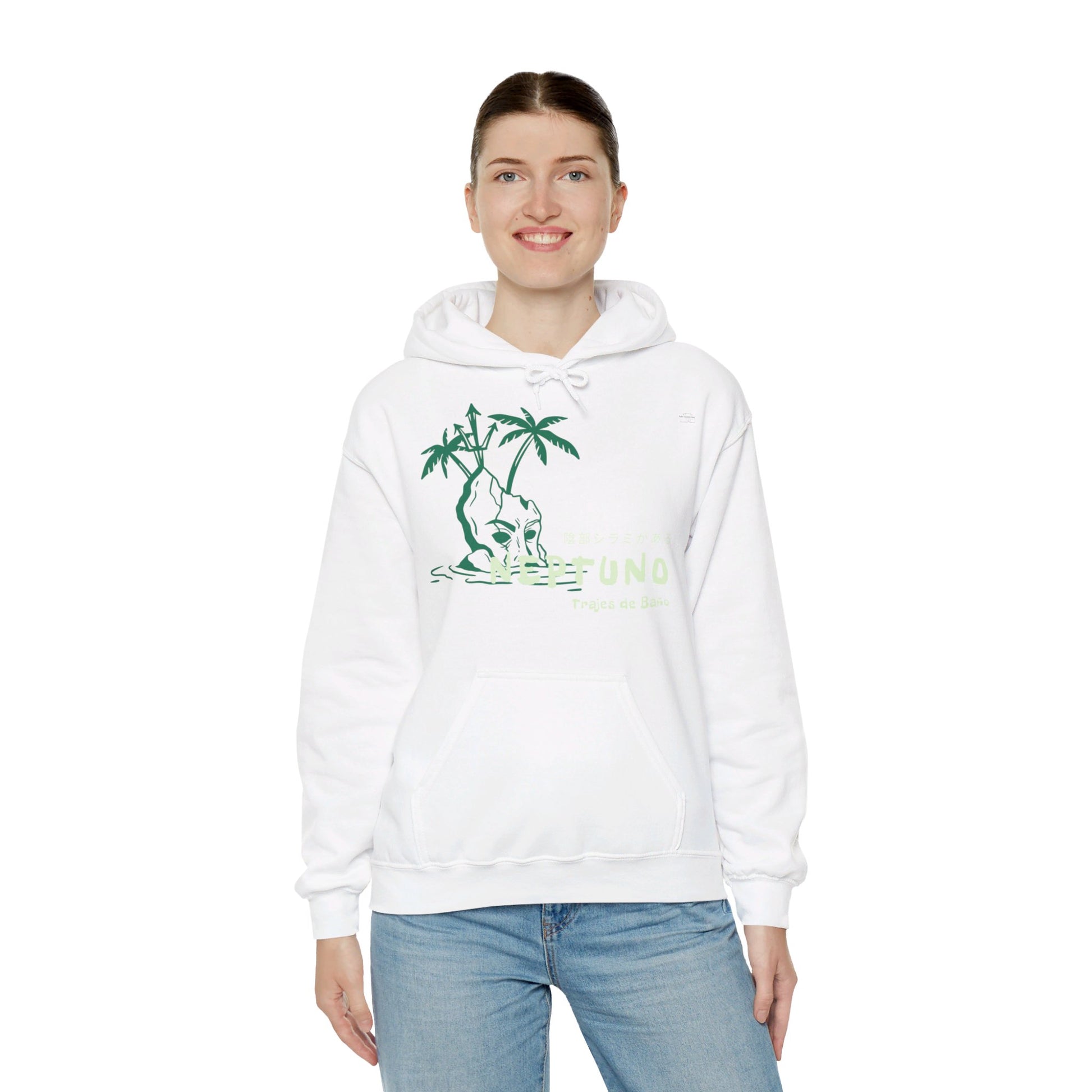 Japanese "I have genital lice" (Crabs), Green Island - Unisex Heavy Blend Hoodie - Rude Translation Clothing