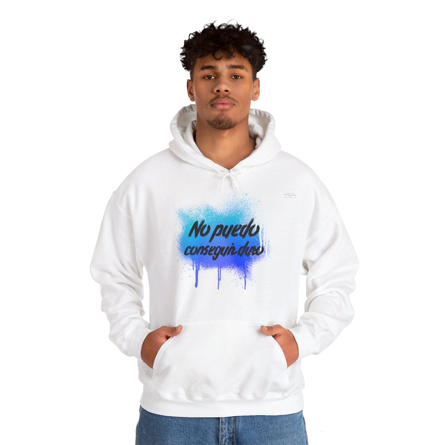 Spanish 'I can't get hard', Blue Graffiti - Unisex Heavy Blend Hoodie - Rude Translation Clothing