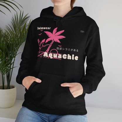 Japanese "I have genital lice" (Crabs), Pink Palm Tree Stork - Unisex Heavy Blend Hoodie - Rude Translation Clothing