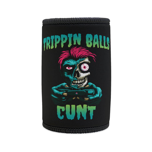 Skull - Stubby Cooler, English 'Trippin balls cunt' - Rude Translation Clothing