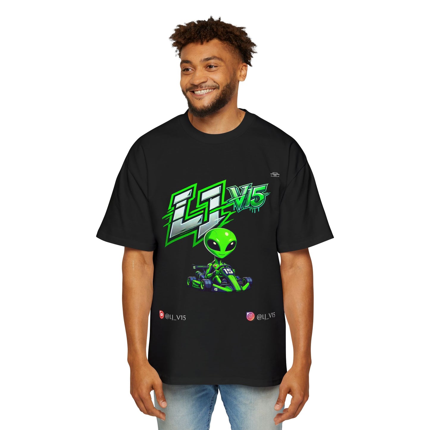 Lj_v15 Sponsored Merchandise - "Green Alien Lj_v15" F1, Men's Heavy Oversized Tee