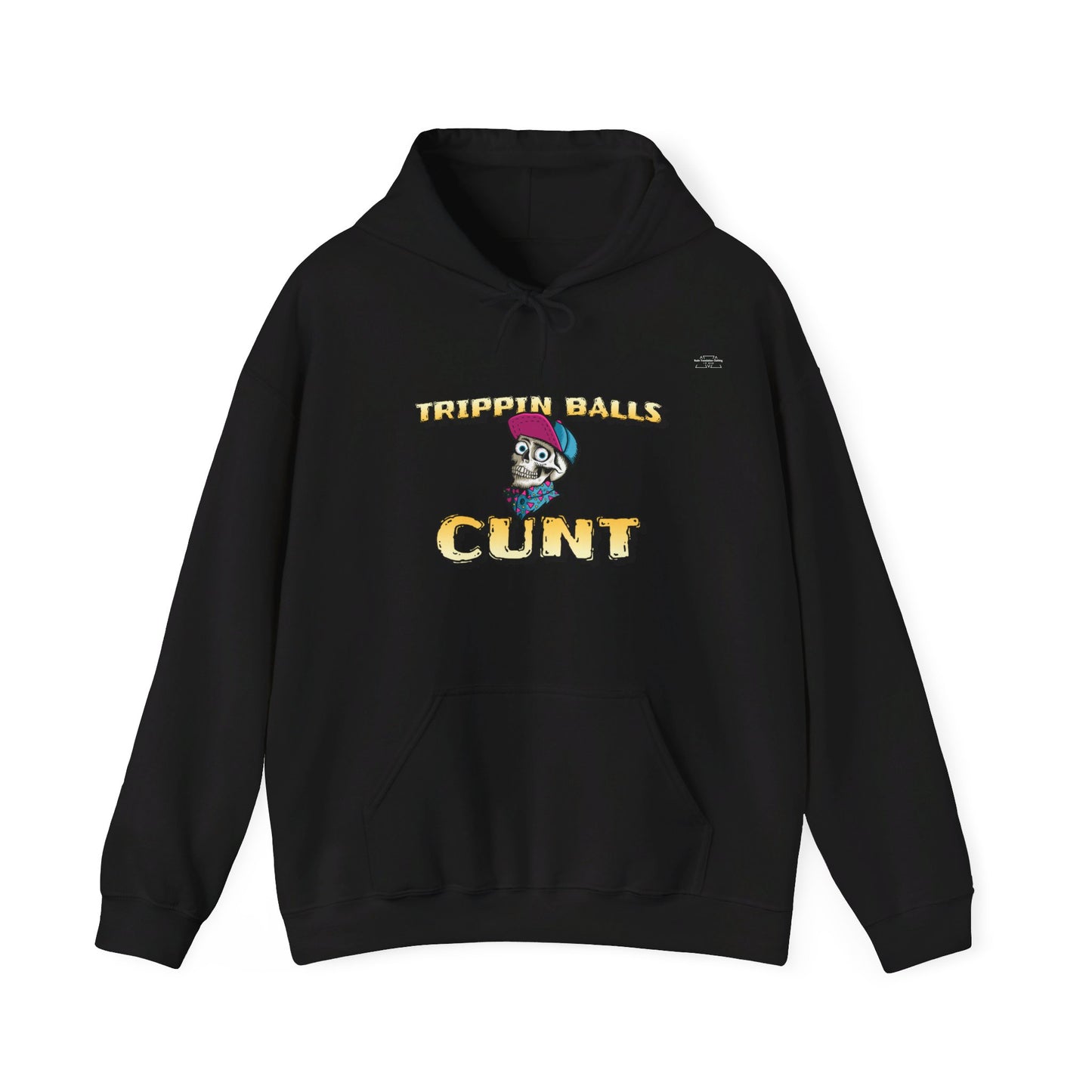 English 'Trippin balls cunt', Skull wearing cap - Unisex Heavy Blend Hoodie - Rude Translation Clothing