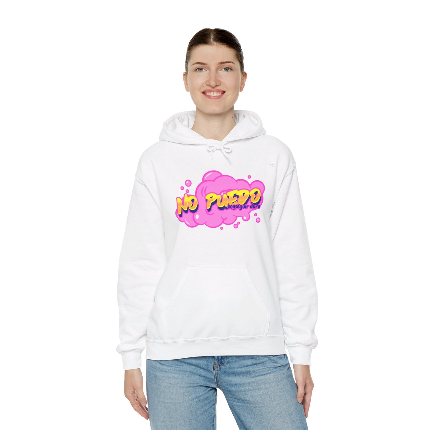 Spanish 'I can't get hard', Pink Graffiti - Unisex Heavy Blend Hoodie - Rude Translation Clothing