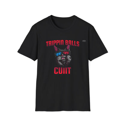 Cat - Unisex Softstyle T-Shirt, English 'Trippin balls cunt' - Rude Translation Clothing