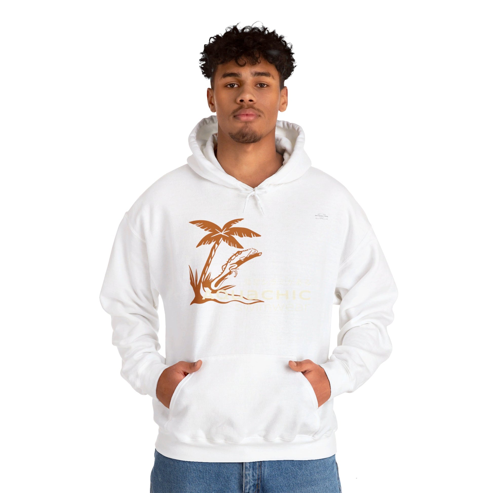 Japanese "I have genital lice" (Crabs), Orange Lizard - Unisex Heavy Blend Hoodie - Rude Translation Clothing