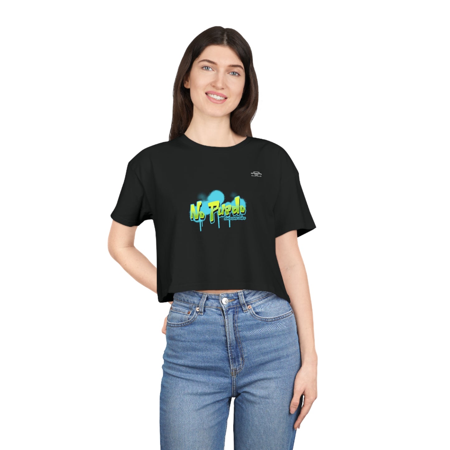 Green graffiti - Women's Crop Tee, Spanish 'I can't get hard' - Rude Translation Clothing