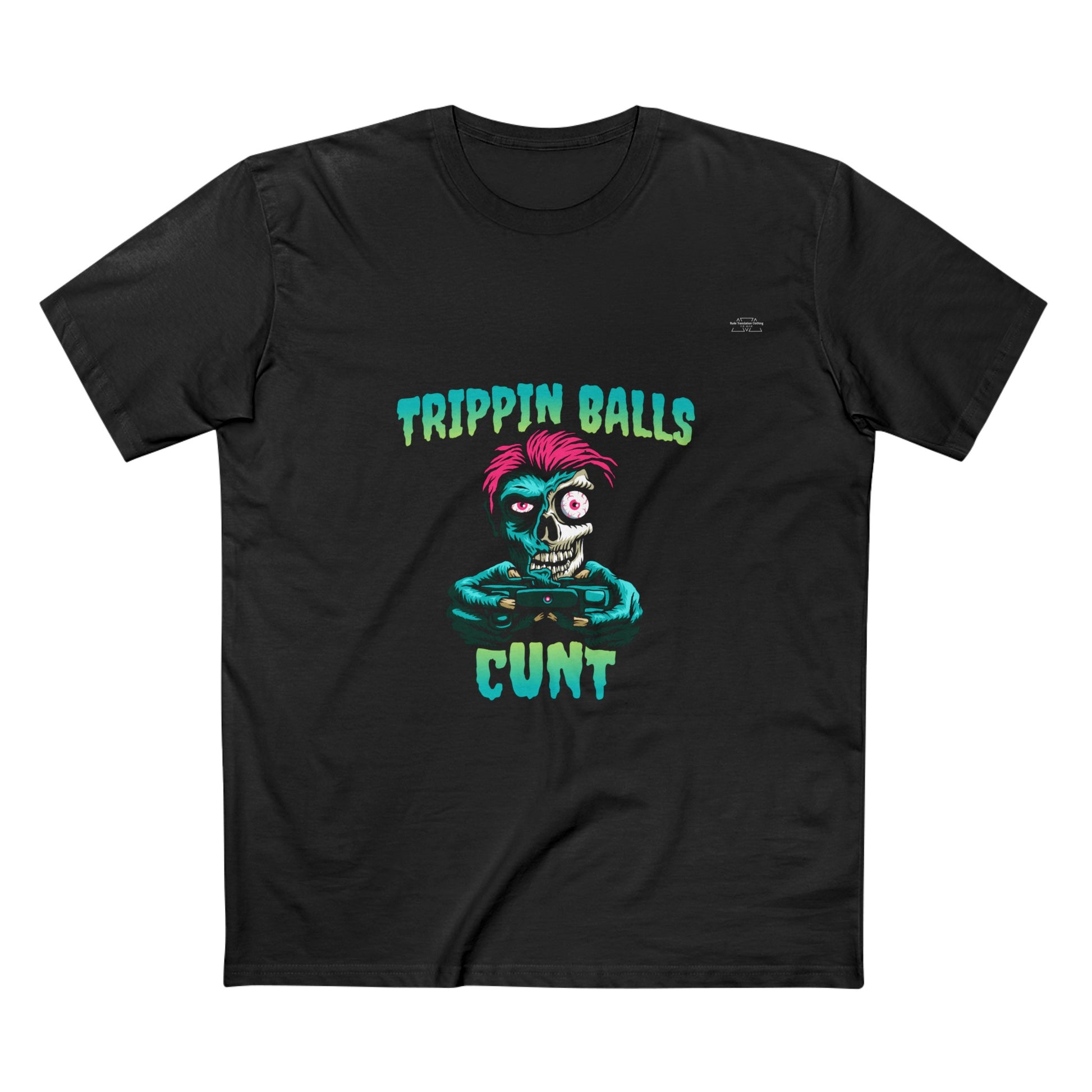 Skull - Men's Staple Tee, English 'Trippin balls cunt' - Rude Translation Clothing